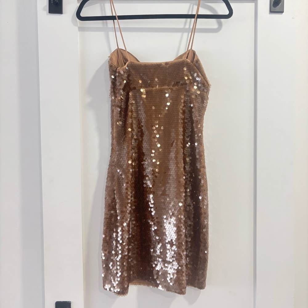 NWT Susana Monaco Sheer Sequin String Cut Out Dress Caramel Size XS/Small - Picture 7 of 7